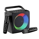 GJCrafts Karaoke con Luce LED, Karaoke Bluetooth con Microfono Senza Fili, Altoparlante Karaoke Portatile con Maniglia, Audio Regali per Feste e Presentazioni(Nero)