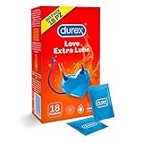 Durex Love Extra Lube Preservativi Extra Lubrificati, 18 Profilattici, Solo Online