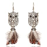 Bohemian Feather Dangle Earring Women - Vintage Ethnic Hollow Owl Naps Earrings Fashion Brown Eardrop Accessori, Holiday Beach Party Gioielli Charm Chic Girls Giftsn, Universal