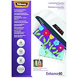 Fellowes 5302202 Pouches Enhance80 con Retro Adesivo, Formato A4, 80 Micron, Confezione da 100 Pezzi