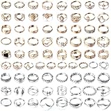 CASSIECA 74 Pezzi Anelli Donna Vintage Argento Anelli Accatastabili per Le Donne Ragazze Knuckle Bohemian Knuckle Anello Set Midi Rings