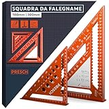 Presch Squadra da falegname Set - 180mm & 300mm - Superficie di scrittura innovativa - Calibro di foratura intelligente - Alluminio fresato ad alta precisione per angoli di 90° permanentemente precisi