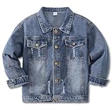 YJBQ Giacca jeans e giaccone denim per ragazzi e ragazze, completati da top trendy. Abbigliamento strappato blu per teenager 5-14 anni. (IT, Età, 14 anni, Regular, Blu)