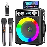 Ankuka Macchina karaoke, altoparlante Bluetooth portatile con 2 microfoni wireless, sistema PA per adulti e bambini con luci LED, supporta TWS/Rec/FM/AUX/USB/TF per feste a casa