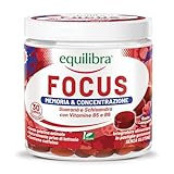 Equilibra Integratori Alimentari Focus, Integratore in Pastiglie Gommose, con Guaranà e Schisandra ad Azione Tonica, Vitamine per Memoria e Concentrazione, Vegan, 30 Gummies Gusto Lampone