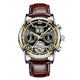 RORIOS Orologio Uomo Automatico Meccanico Orologio con Cinturino in Pelle Orologio Luminoso Pointer Impermeabile Tourbillon Orologio da Polso