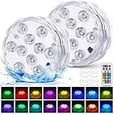 2 luci a LED sommergibili alimentate a batteria, RGB multicolore che cambiano colore, luce impermeabile per piscina, base vaso, spa, acquario, stagno, vasca idromassaggio, decorazione, feste