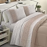 Banzaii Completo Lenzuola Matrimoniale Invernale in Flanella Felpate 100% Cotone Anti-Pilling 2 Piazze Jenny Beige