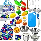 NINGESHOP 30 Pezzi Giocattoli da Cucina per Bambini, set cucina bambini Cucina Accessori Cucina Bambini, Giocattolo per Bambini, Set di Pentole e Padelle in Acciaio Inossidabile, Utensili da Cucina