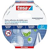 Tesa Te77745-00001-00 Nastro Biadesivo per Fissaggio su Piastrelle e Metallo Tesa Powerbond Resistente all Umidità, 5M X 19 mm, Bianco