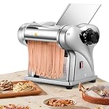 CGOLDENWALL Elettrica Macchina per Pasta Fresca Sfogliatrice in Acciaio Inox Con 2 Lame da 1.5mm Rotonde, 4mm Piatte, 6 Impostazioni di Spessore Regolabili per Tagliatelle/Gnocchi/Spaghetti/Ravioli