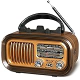 Radio Portatile Vintage FM/AM(MW)/SW, Radiolina Portatile con Bluetooth,Radio Portatile Ricaricabile da 1200 mAh,Supporta TF Card/USB MP3 Player