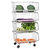 CFstc Carrello di stoccaggio della Cucina di 3 File con Il Rack dell ortofrutta delle Ruote dell Acciaio Inossidabile per organizzazione Multifunzionale del Bagno