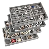 XIALISW Jewellery Tray, Stackable, High Capacity Jewellery Storage Drawer, Velluto Jewellery Organiser, Jewellery Box for Earrings, Rings, Necklaces