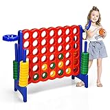 RELAX4LIFE Forza 4 Gioco Gigante per Bambini e Adulti, per Esterno e Interno, (84x33x74cm, con Canestro, Palla, 5 Anelli -A)