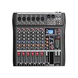 Depusheng DX6 Mixer Professionale Scheda Audio Console 6 Canali Desk System Interface Ingresso USB MP3 Digitale 48V Phantom Power DJ Studio FX Telaio in Acciaio, Mixer Audio Bluetooth Nero per PC