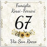 LMK DECO Numero Civico Targa Decorativa PERSONALIZZABILE,Numero Civico su Mattonella in Ceramica 15x15cm, 20x20cm con Indirizzo e Nome Famiglia Personalizzato,Numeri Civici Moderni. (S)