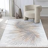 the carpet Mila Modern Dicher Tappeto a pelo corto, per soggiorno, camera da letto, elegante fibra lucida, effetto profondo, grigio crema, 80 x 150 cm