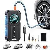 BUVAYE Compressore Aria Portatile, 150PSI Mini Compressore Portatile, Compressore Auto Elettrica con Schermo LCD,Torcia LED, per Bicicletta,Gonfiatore Bici Elettrico per Auto,Moto,Biciclette e Palloni