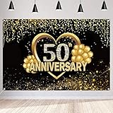 Felice 50 Anni Anniversario Banner Sfondo Decorazioni, Anniversario di Nozze 50 Anni Felice Anniversario Party Poster Accessori Tessuto Segno Poster, Oro Nero Anniversario Decor