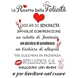 VINFUTUR Adesivi da Parete Italiano Adesivi Murali Wall Stickers “La Ricetta della felicità” Decorazione DIY per Parete Muro Fai da Te Wallpaper