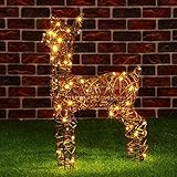 BAKAJI Renna Natalizia Luminosa 80 Luci LED Bianco Caldo Cerbiatto Natale in Rattan e Metallo Arredo per Esterno Interno Giardino Risparmio Energetico Figura Luminosa in 3D Altezza 60 cm