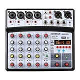 BOMGE - Mixer audio DJ a 6 canali con MP3, USB, Bluetooth, alimentazione phantom da 48 V, 16 effetti DSP Echo - Console audio per live, musica, karaoke, podcast (Nero)