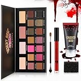 Afflano palette trucco di Halloween kit, Kit per il trucco dei lividi,Set di palette di ombretti rosa Grufti Smoky + sangue falso + rossetto rosso scuro, 5 pezzi, scheletro gotico, principessa zombie