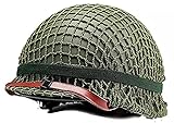 QMZDXH Elmetto Resistente Resistente Casco Tattico Dell esercito Americano Della Seconda Guerra Mondiale In Acciaio M1 Replica Casco in Acciaio Verde con Finta Rete/Sottogola in Tela