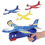 Weinsamkeit Aereo Polistirolo con Pistola Catapulta, 3 Pcs Aereo Giocattolo Aliante Aeroplano Schiuma per Bambini con LED Giochi Giardino Esterno All aperto Interattivi Gioco Bimbi 3 4 5 6 7 8 9 Anni