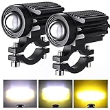 Kairiyard 2 Pezzi Fari Fendinebbia LED Moto 60W 6000lm 6000K/3000K Ambra/Giallo Bianco Lampada Ausiliaria Bicolore Off-Road Luce di Lavoro Pod per Moto Camion SUV ATV E-Bike Trattore