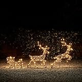 Lights4fun Slitta e Renne di 86 cm di Altezza in Rattan Marrone con 240 LED Bianchi Caldi Luci di Natale per Uso in Esterni Decorazione natalizia Figura di Natale