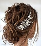 Unicra Pettinino per capelli, da sposa, decorazione floreale, con perle e cristalli, per donne e ragazze, colore: argento