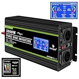 Novopal inverter 24v 220v onda pura di potenza 3000w con Display LCD Intelligente-2 EU Presa una porta USB and 5 Metri di Telecomandoper per camion camping macchina da caffè