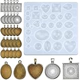 Inntek Set di 31 stampi in silicone per Cabochon, per resina epossidica, anti UV, per la creazione di gioielli fai da te con castone, argento e bronzo senza nichel