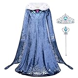 URAQT Re Delle Nevi Costume, Costume da Principessa Congelato con Corona Bacchetta Vestito da Principessa Bambina, Vestitos da Principessa Blu Vestito da Bambina per Carnevale, Natale(130)