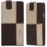 Numia - Custodia protettiva per LG Optimus L3, con funzione leggio e scomparto per carte di credito, in pelle PU, per LG E400 Optimus L3, colore: Marrone/Beige