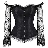 SZIVYSHI, Top corsetto da donna con maniche, stile bustino, con corpetto in pizzo, nero, X-Small