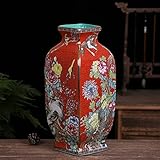 Yedaoiu Smalto Colore Quadrato Fiore e Vaso di Uccello Vaso di Ceramica Antica Porcellana Cinese Decorazione Ornamenti Mestieri,Rosso