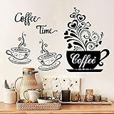 Adesivi Murali Caffè Cucine, 3 Zazze da Caffè Parete Adesivo e Coffee Time Scritte Adesive per Pareti Decor, Vinile Tazzine Decalcomania Arte Ristorante Cafe Bar Decor