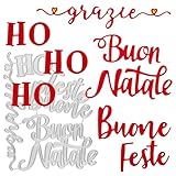 BETESSIN 4pz Fustelle Stencil Cutting Dies Buon Natale Buone Feste Grazie Ho Ho in Italiano per Biglietti d Inviti Cartolina Auguri Fustelle Natalizie Cutting Dies Goffratura Scritta Festa di Natale