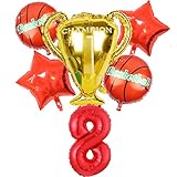 Conruich Kit di Palloncini Basket, Decorazione Compleanno 8 Anni Bambino, Palloncino Gigante Numero 8, Basket Decorazioni Festa di Compleanno Ragazzo, Basket Tema Party Palloncini per Decorazione