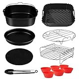 22CM Accessori Friggitrice Ad Aria, Set Di 13 con Quadrata Teglie Cestino in Silicone, kit per Cosori Innsky Uten Princess 5,5L-6,5L, Cecotec 6L Airfryer