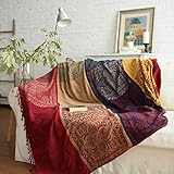 ele ELEOPTION Coperta da Tiro in Ciniglia, Nappe Jacquard Coperta da Tiro Coprisedile per Divano Decorativo Divano da Letto Sedia Morbida, Motivo Tribale Popolare (220 x 250 CM, Rosso)