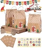 SOBEAU 24 Pezzi Scatola Natalizia Confezione Regalo 10.5*7*5 per Caramelle, Biscotti, Scatoline Carta Kraft per la festa di Natale