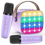 Macchina Karaoke per Bambini con 2 Microfoni Wireless - Microfono Bluetooth, Altoparlante Portatile, Cambio Voce, Luci LED, Giocattolo Musicale per Ragazze e Ragazzi, Regalo per Compleanni e Natale