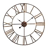 Antic by Casa Chic - Orologio Grande in Metallo da Parete con Meccanismo Silenzioso al QUARZO - 60 cm Diametro - Numeri Romani - Ferro - Rame