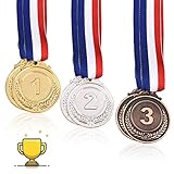 VEGCOO 6 Pezzi Medaglie Premiazioni Metallo, Medaglie per Bambini Medaglie Dorate Argento Bronzo, Winner Medaglie Bambini con Nastri al Collo per Feste di Giorno di Sport Scolastico Concorsi (A)