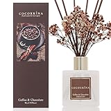 Cocorrína Diffusore Profumo Ambiente - 200ml Diffusore profumato di Coffee & Chocolate con bastoncini Diffusore di olio essenziale di fragranza per la casa per la decorazione della mensola del bagno