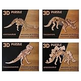 Bada Bing Set di 4 puzzle in legno naturale 3D per bambini, puzzle in legno a forma di dinosauro, scheletro per fai da te e costruzione, 45